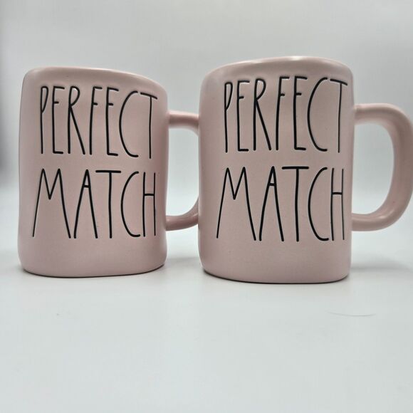 Rae Dunn PERFECT MATCH Mugs Pastel Pink Farmhouse Love Couple Romance Coffee Cup - Picture 2 of 4